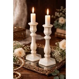 Mosser Glass Marble Candlesticks pair